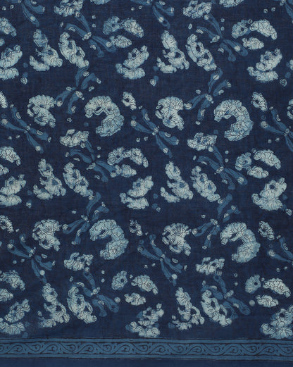 Natural Indigo Dyed Dabu Hand Block Printed Cotton Saree