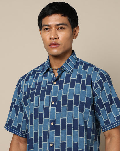 Men's Dabu Printed Indigo Dyed Shirt