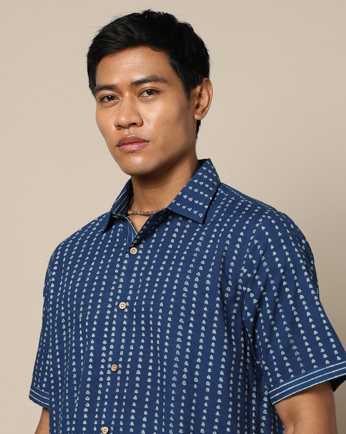 Men's Dabu Printed Indigo Dyed Shirt