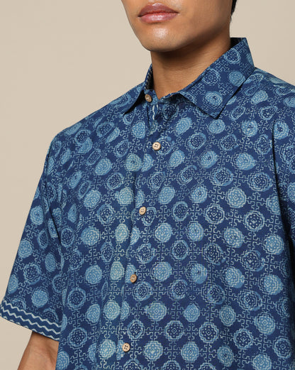 Men's Dabu Printed Indigo Dyed Shirt
