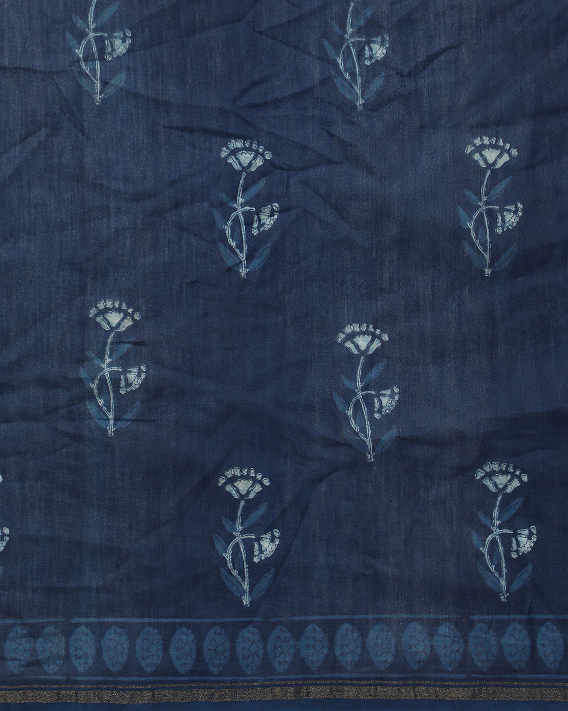 Natural Indigo Dyed Dabu Hand Block Printed Chanderi Saree