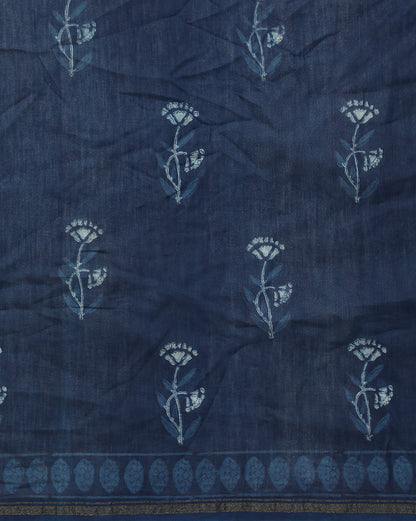 Natural Indigo Dyed Dabu Hand Block Printed Chanderi Saree