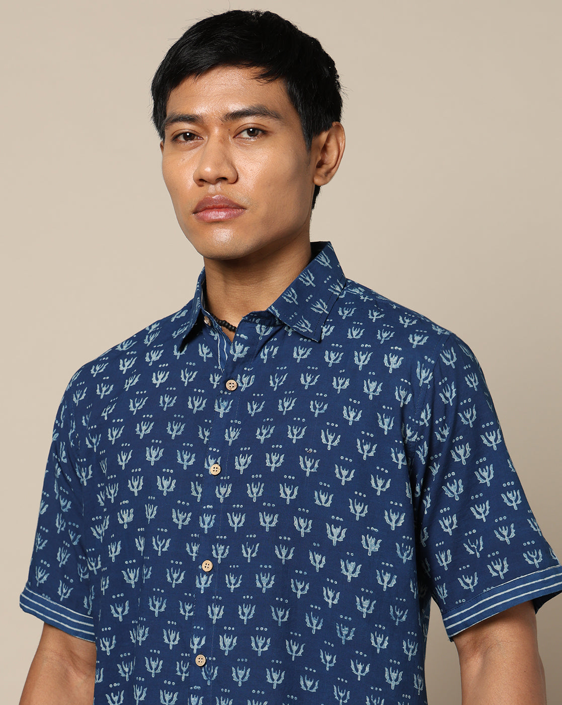 Men's Dabu Printed Indigo Dyed Shirt