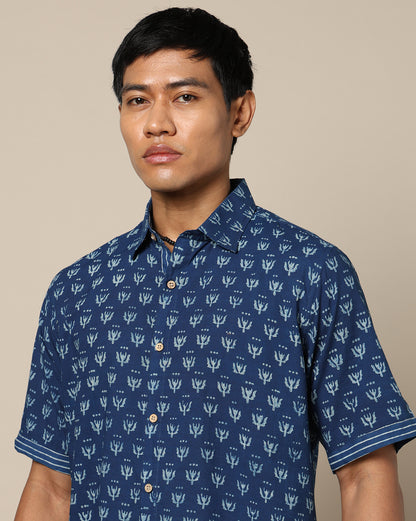 Men's Dabu Printed Indigo Dyed Shirt
