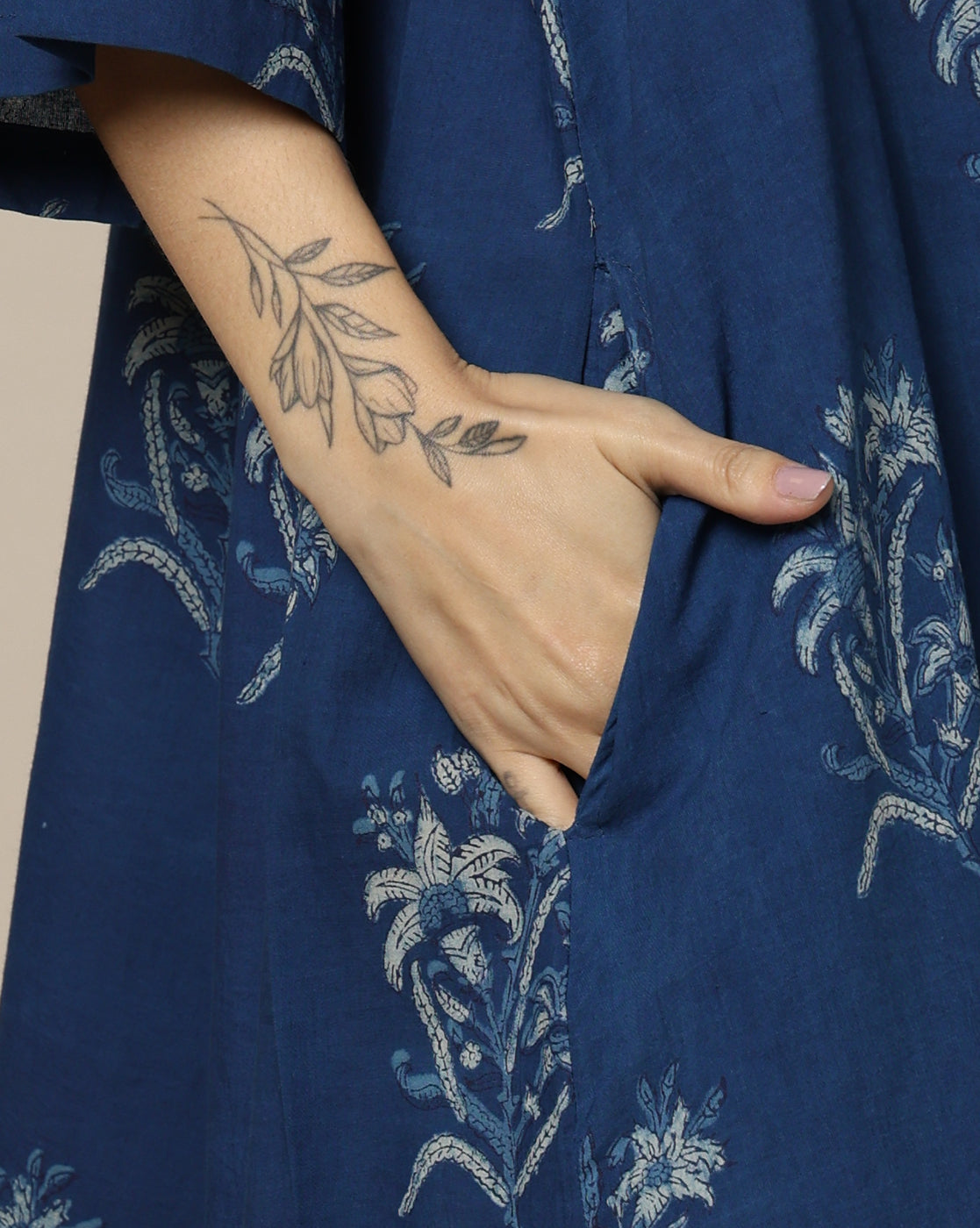 Indigo Dyed Dabu Hand Block Printed Free Size Dress