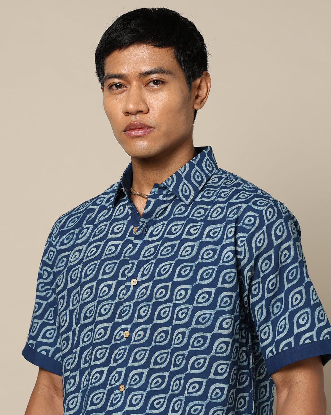 Men's Dabu Printed Indigo Dyed Shirt