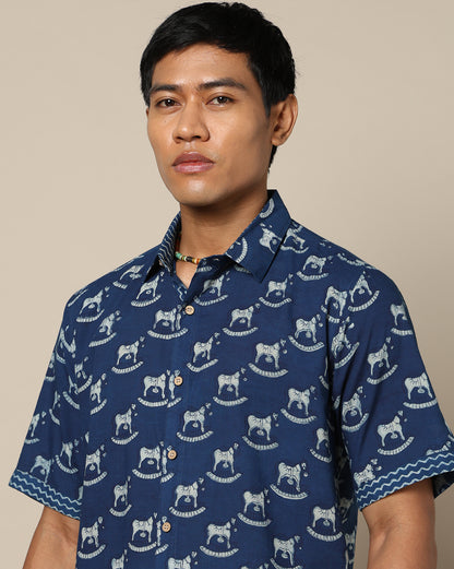 Men's Dabu Printed Indigo Dyed Shirt