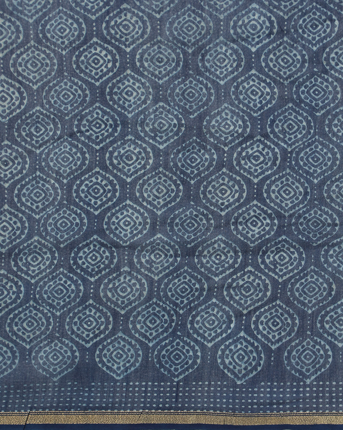 Natural Indigo Dyed Dabu Hand Block Printed Chanderi Saree