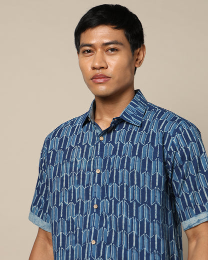 Men's Dabu Printed Indigo Dyed Shirt