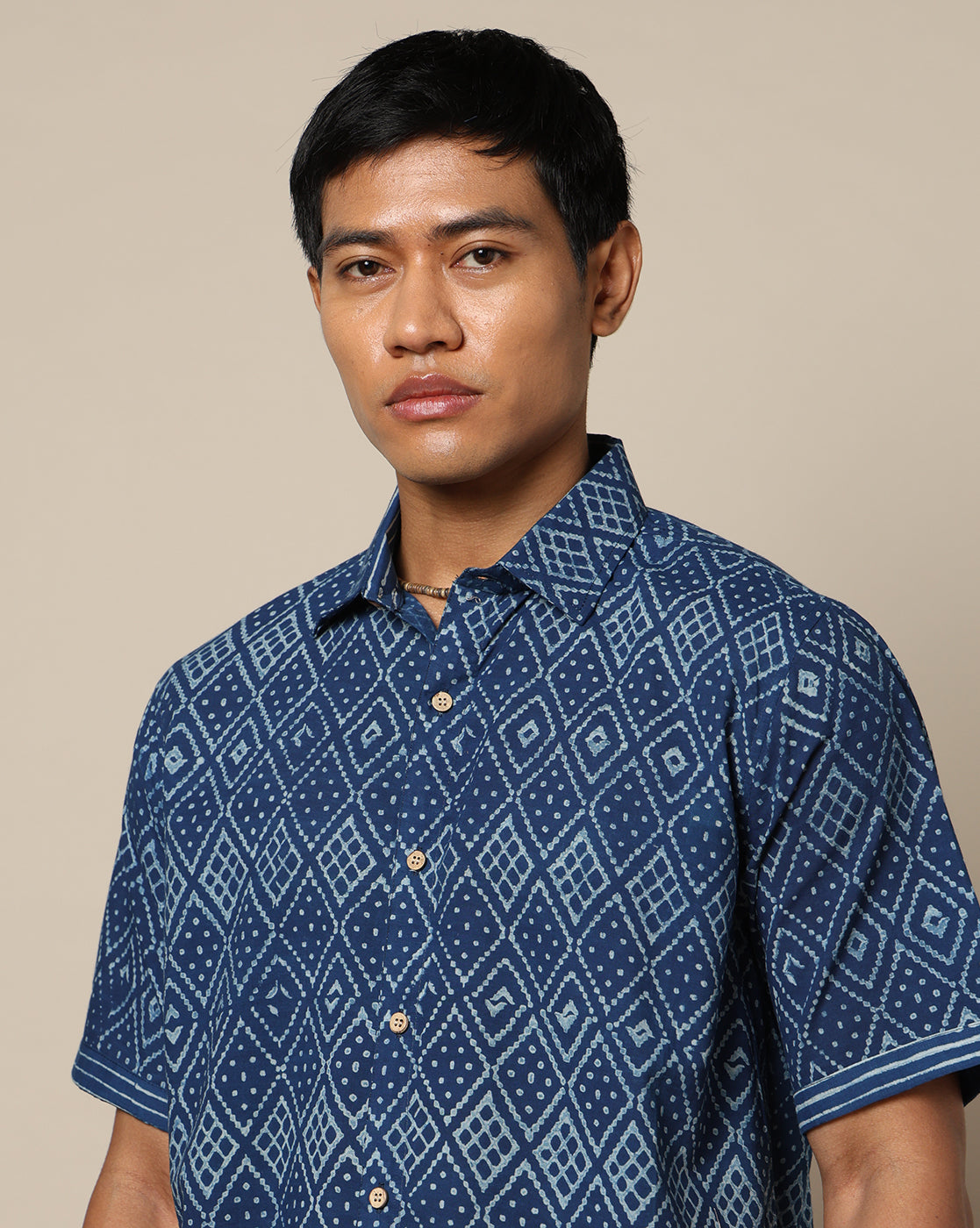 Men's Dabu Printed Indigo Dyed Shirt