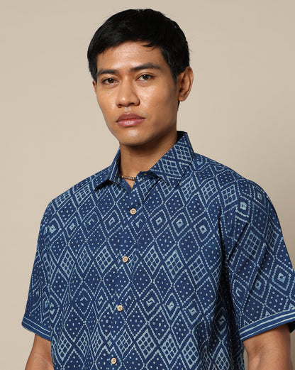 Men's Dabu Printed Indigo Dyed Shirt