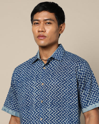 Men's Dabu Printed Indigo Dyed Shirt