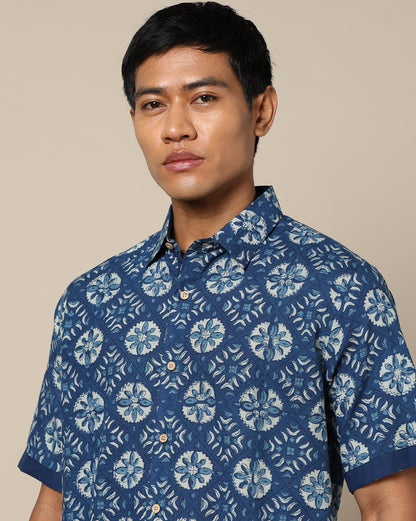 Men's Dabu Printed Indigo Dyed Shirt