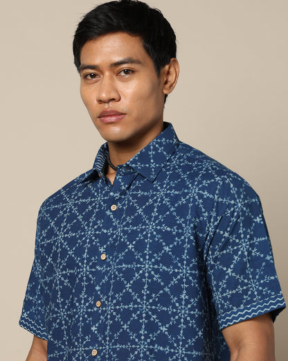 Men's Dabu Printed Indigo Dyed Shirt