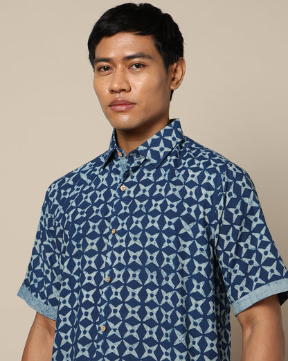Men's Dabu Printed Indigo Dyed Shirt