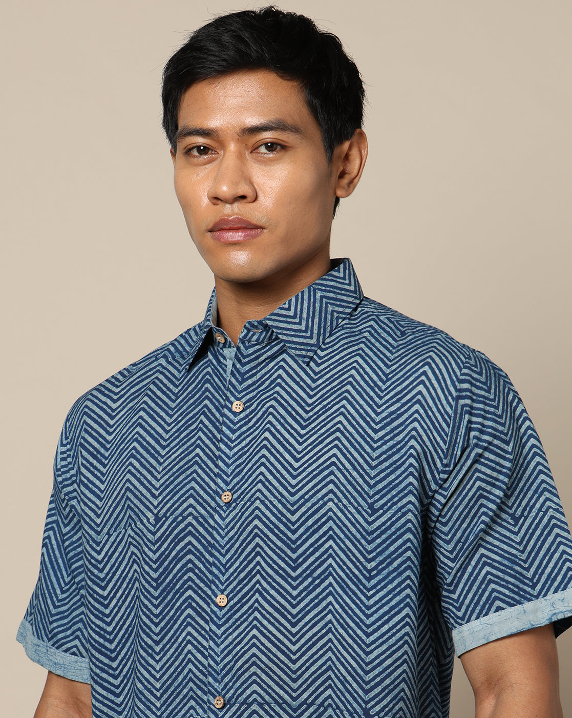 Men's Dabu Printed Indigo Dyed Shirt