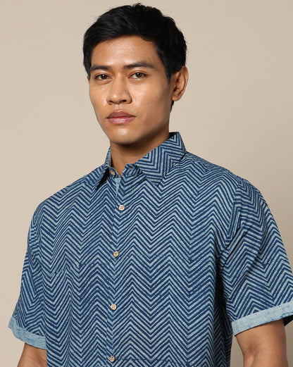 Men's Dabu Printed Indigo Dyed Shirt