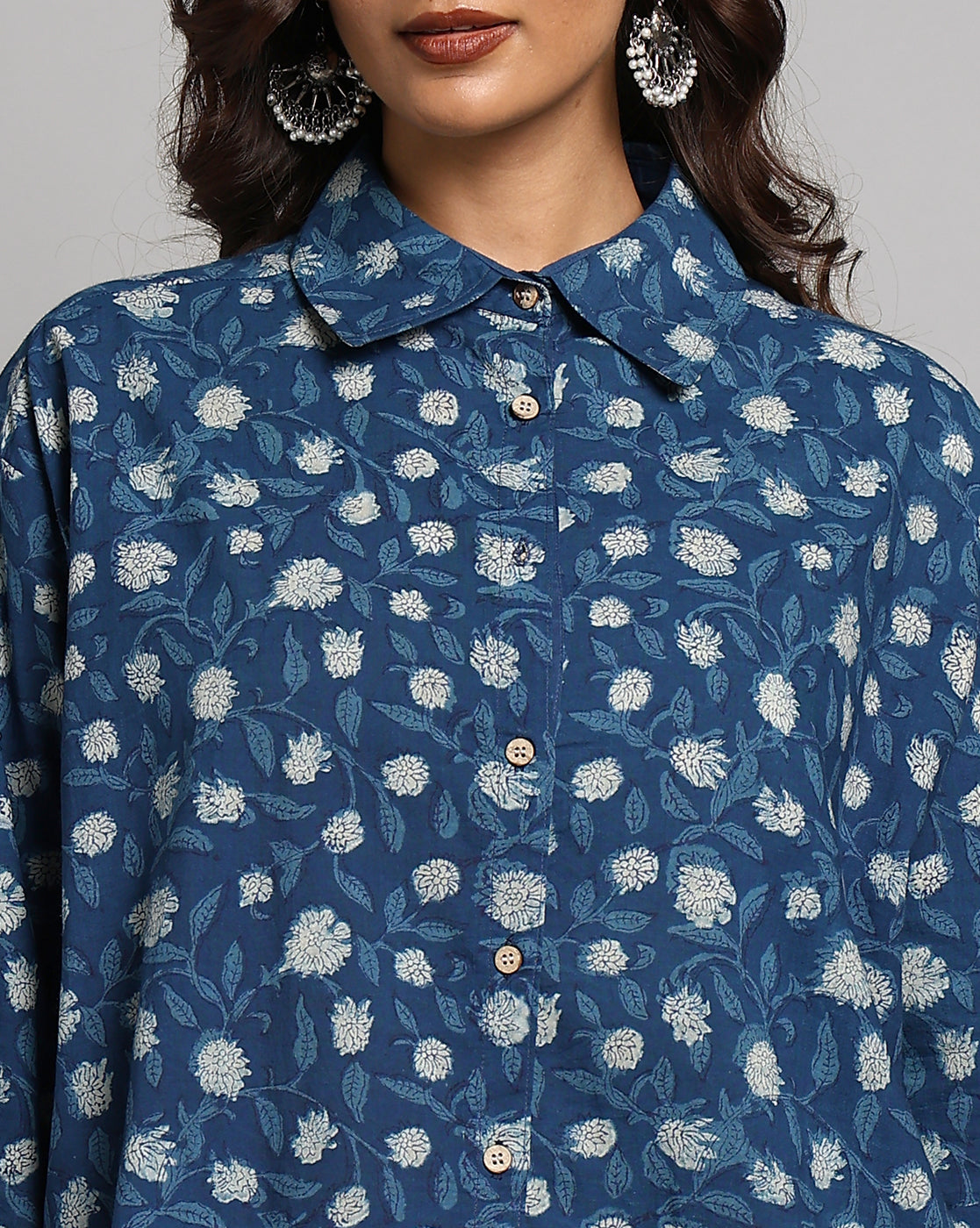 Indigo Nashpal Dyed and Dabu Printed Shirt