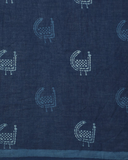 Natural Indigo Dyed Dabu Hand Block Printed Cotton Saree