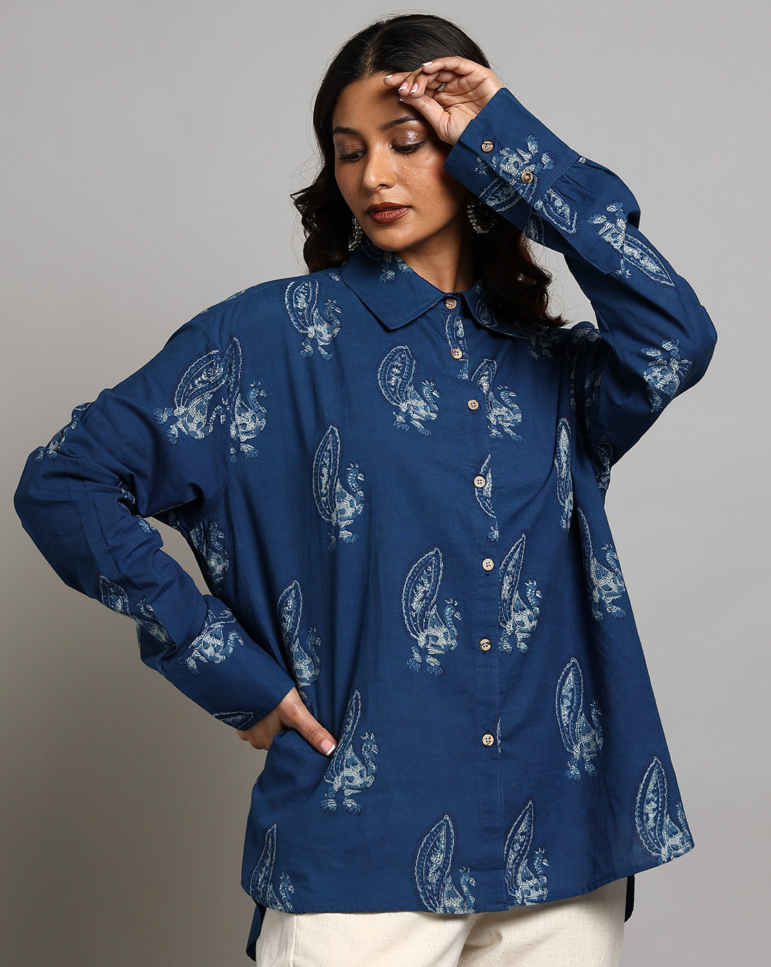 Indigo Dyed and Dabu Printed Shirt