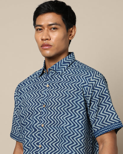 Men's Dabu Printed Indigo Dyed Shirt