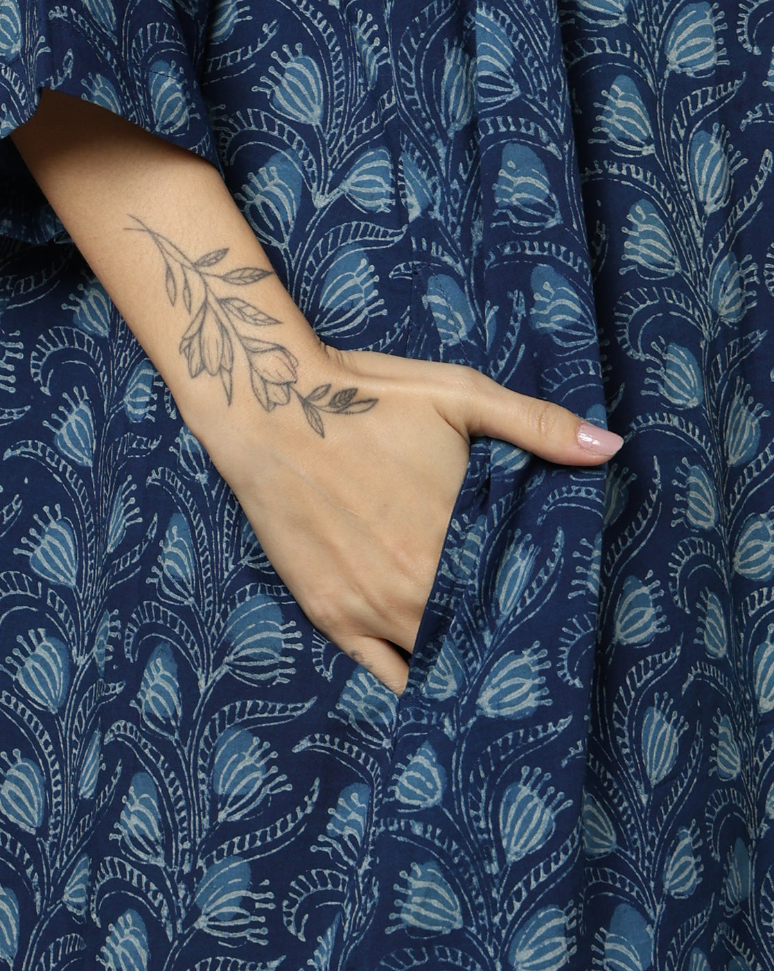 Indigo Dyed Dabu  Hand Block Printed Free Size Dress