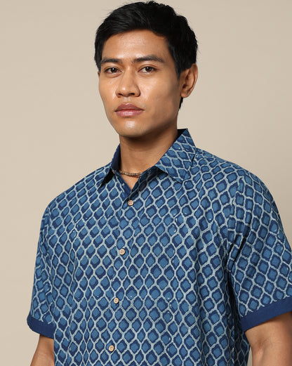 Men's Dabu Printed Indigo Dyed Shirt