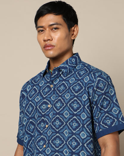 Men's Dabu Printed Indigo Dyed Shirt