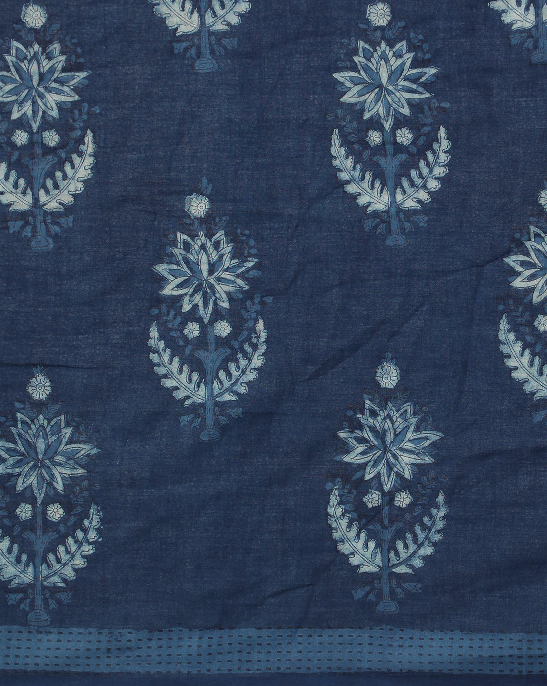 Natural Indigo Dyed Dabu Hand Block Printed Cotton Saree