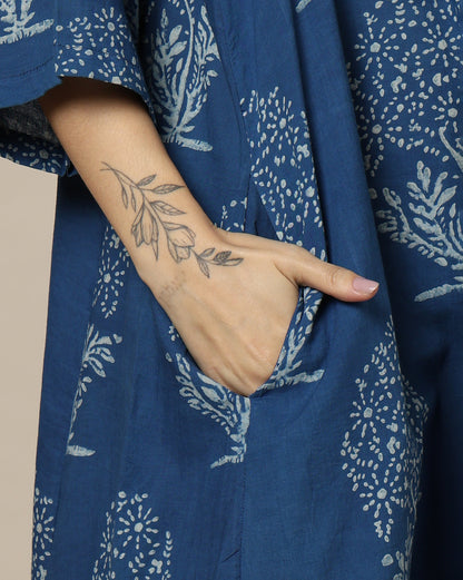 Indigo Dyed Dabu Hand Block Printed Free Size Dress