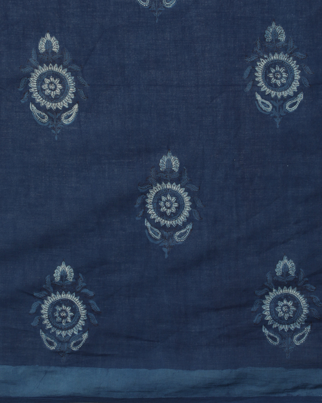 Natural Indigo Dyed Dabu Hand Block Printed Cotton Saree
