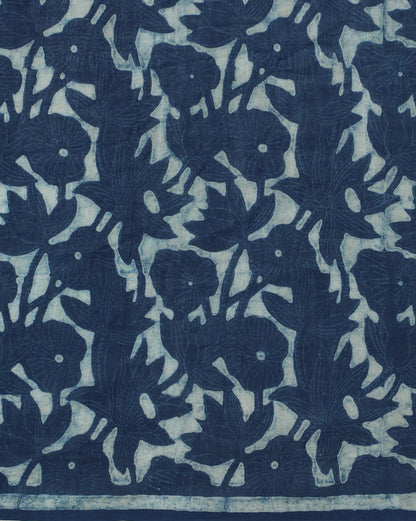 Natural Indigo Dyed Dabu Hand Block Printed Cotton Saree