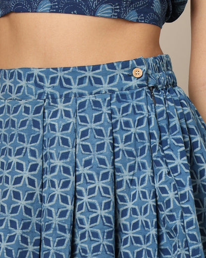 Natural Indigo Dyed Dabu Hand Block Printed Short Skirt