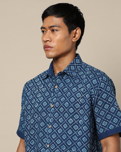 Men's Dabu Printed Indigo Dyed Shirt