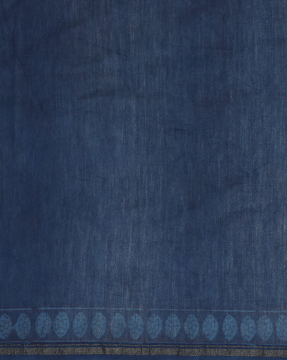 Natural Indigo Dyed Dabu Hand Block Printed Chanderi Saree