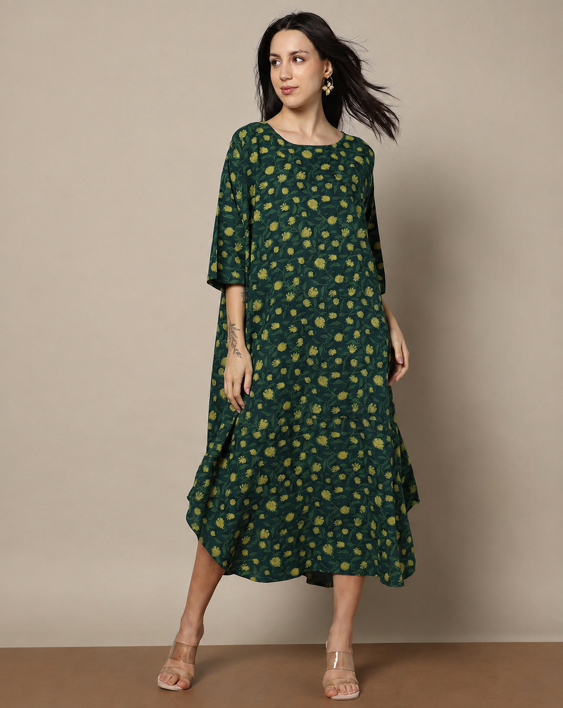 Indigo Nashpal Dyed Hand Block Printed Free Size Dress