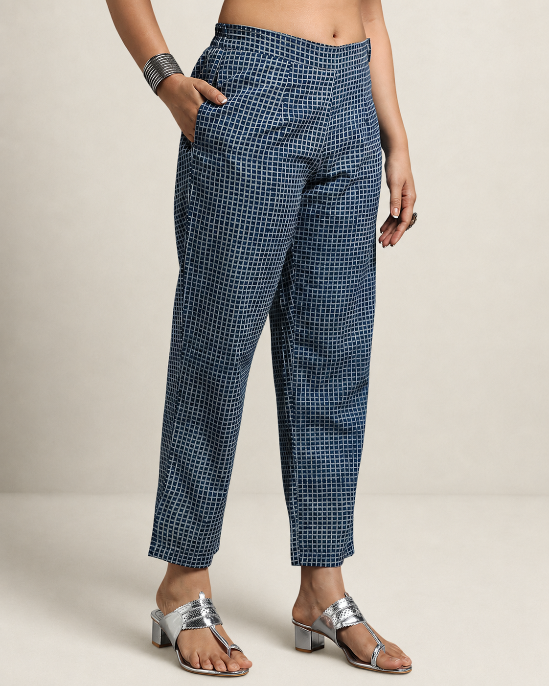 Indigo Dyed Dabu Printed Chex Pant