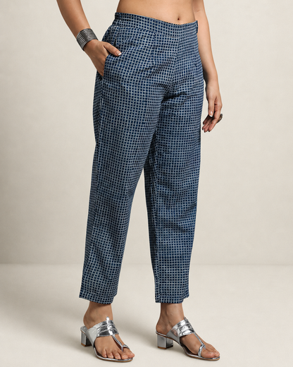 Indigo Dyed Dabu Printed Chex Pant