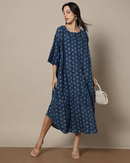 Indigo Dyed Dabu  Hand Block Printed Free Size Dress