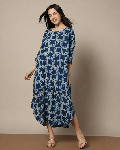 Indigo Dyed Dabu Hand Block Printed Free Size Dress