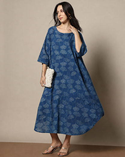 Indigo Dyed Dabu Hand Block Printed Free Size Dress