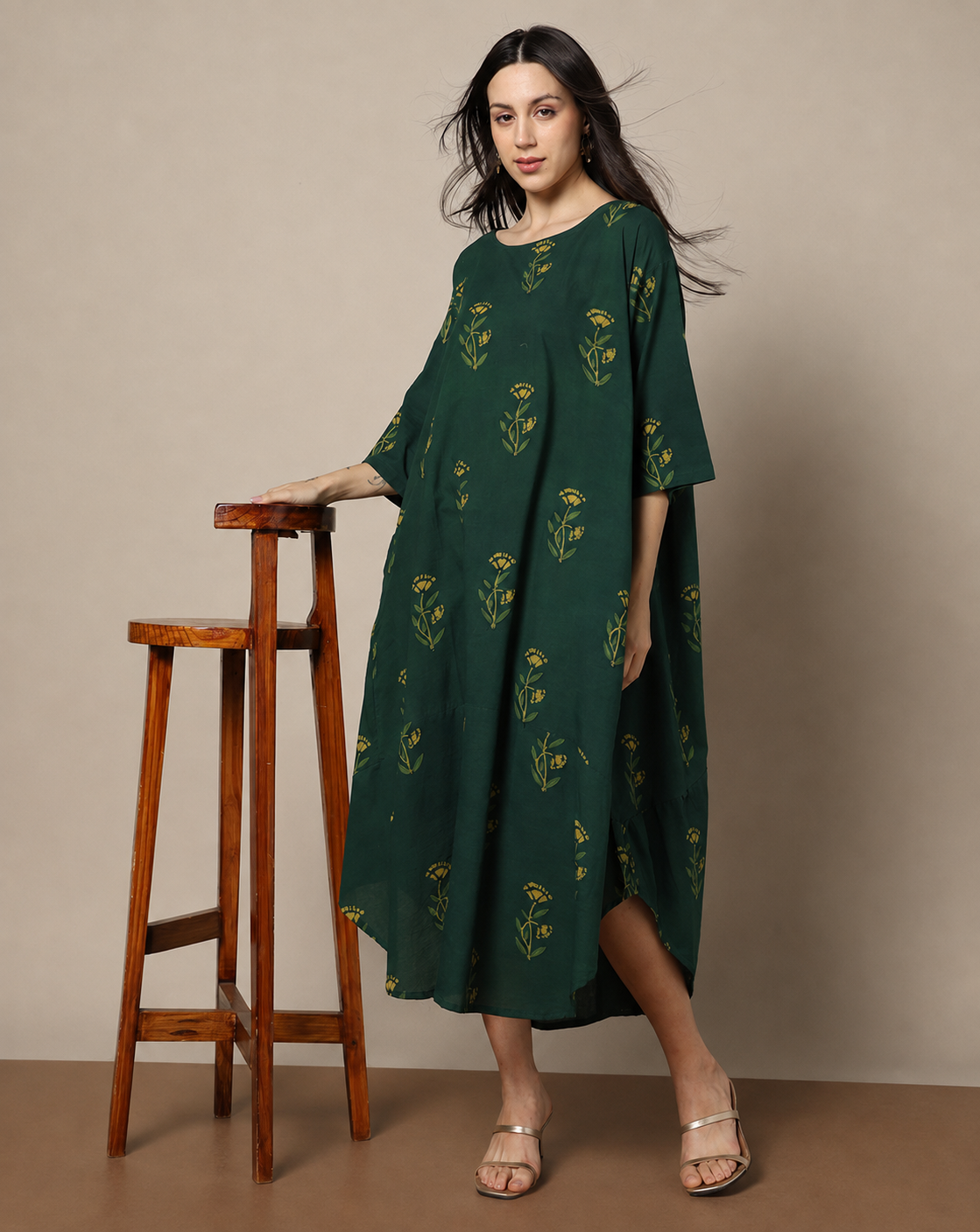 Indigo Nashpal Dyed Hand Block Printed Free Size Dress