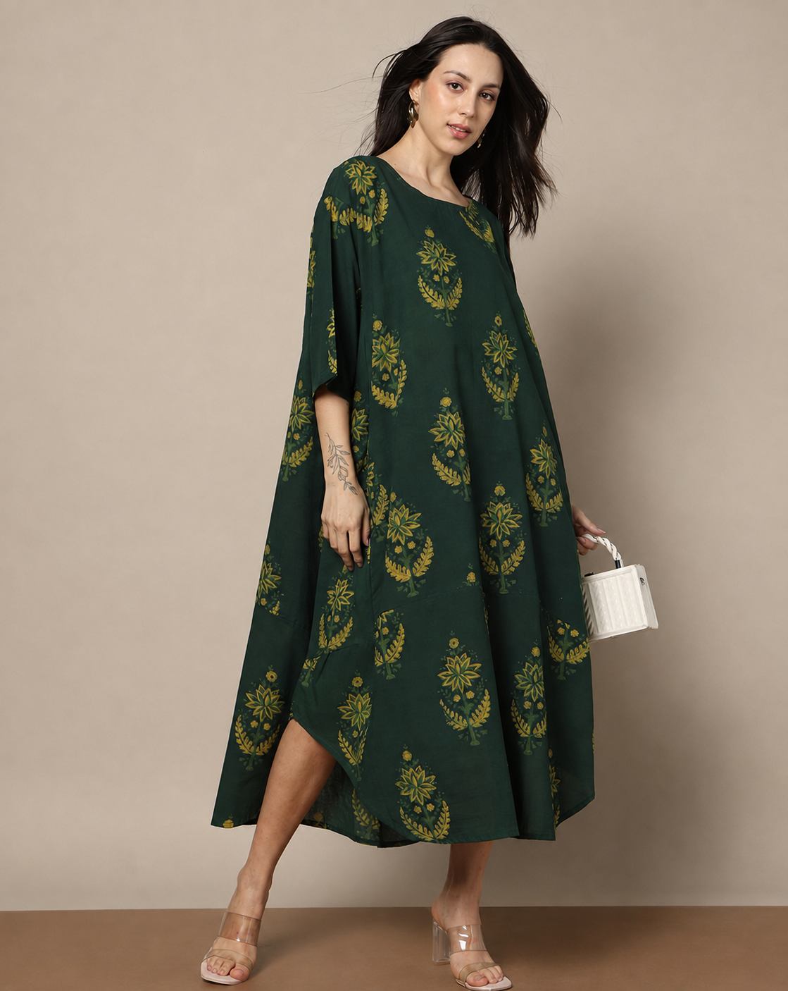 Indigo Nashpal Dyed Hand Block Printed Free Size Dress