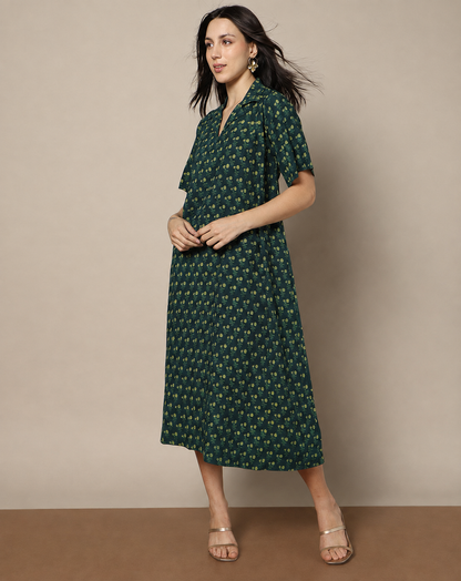 Indigo Nashpal Dyed Dabu Hand Block Printed Long Dress