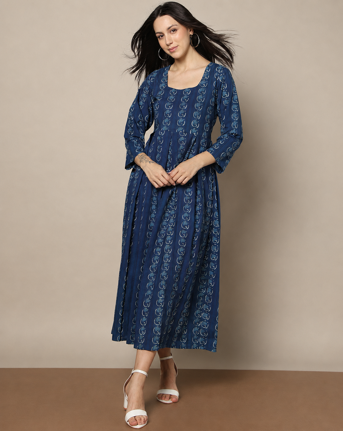 Indigo Dyed Dabu Hand Block Printed Long Dress