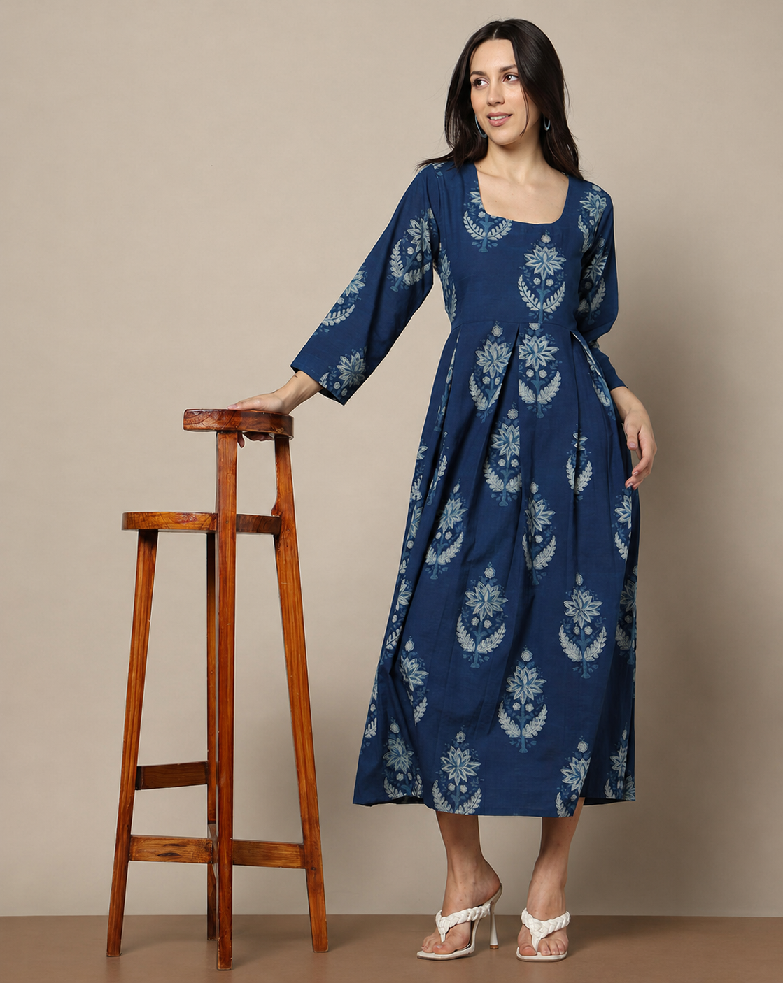 Indigo Dyed Dabu Hand Block Printed Long Dress
