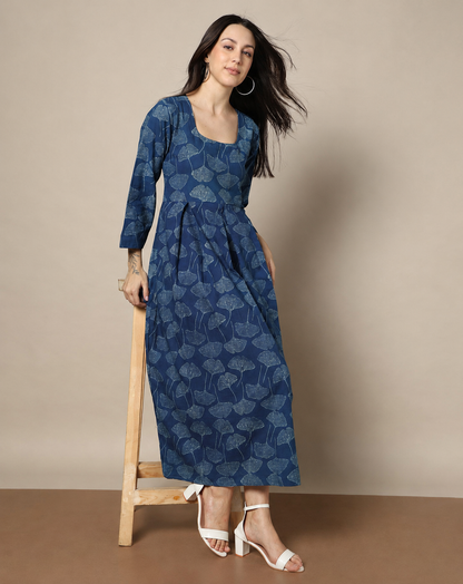 Indigo Dyed Dabu Hand Block Printed Long Dress
