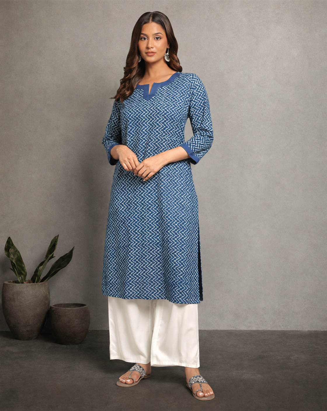 Indigo Dyed Dabu Hand Block Printed Long Kurta