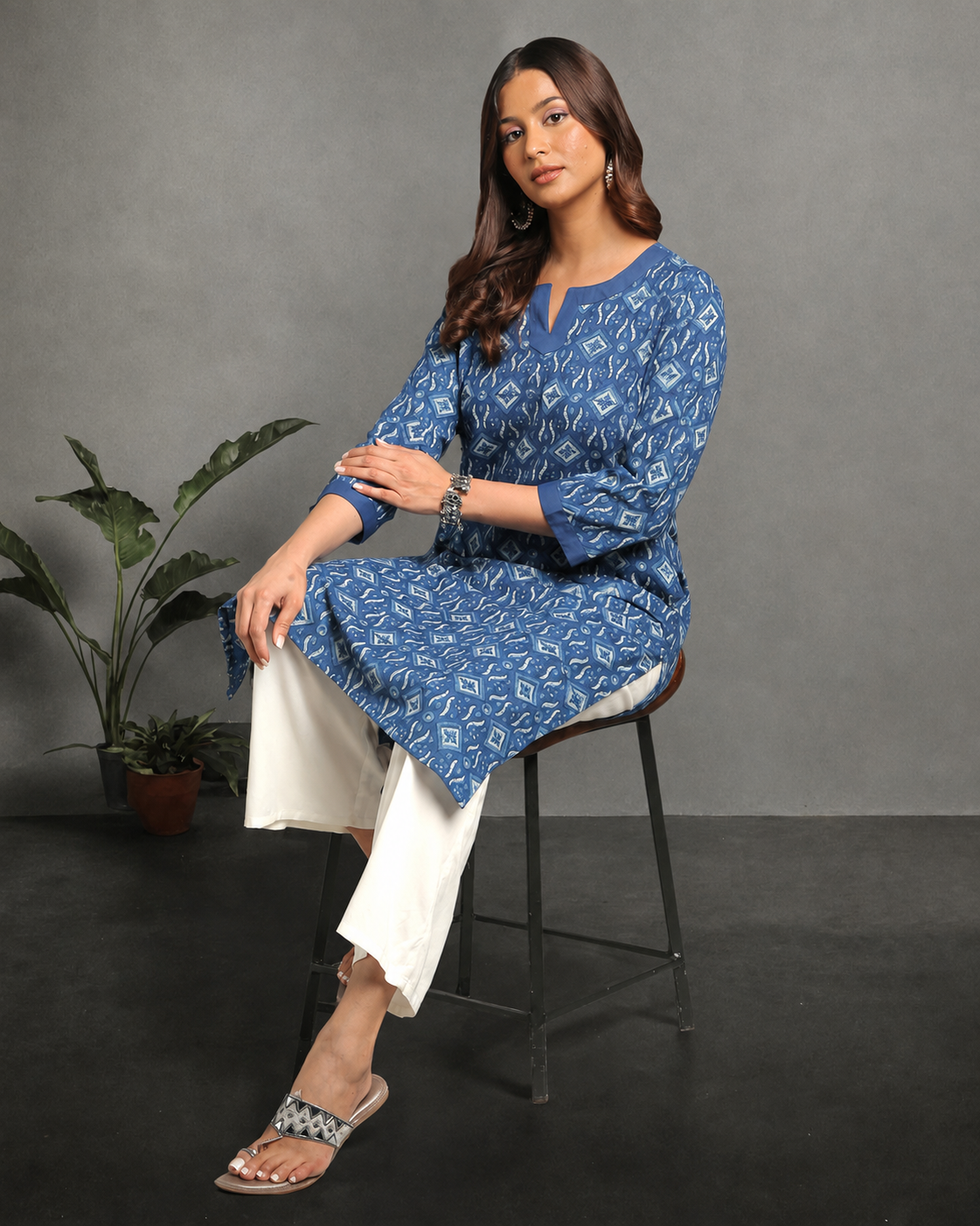 Indigo Dyed Dabu Hand Block Printed Long Kurta