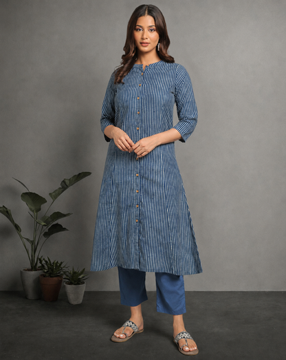 Indigo Dyed Dabu Hand Block Printed Long Kurta